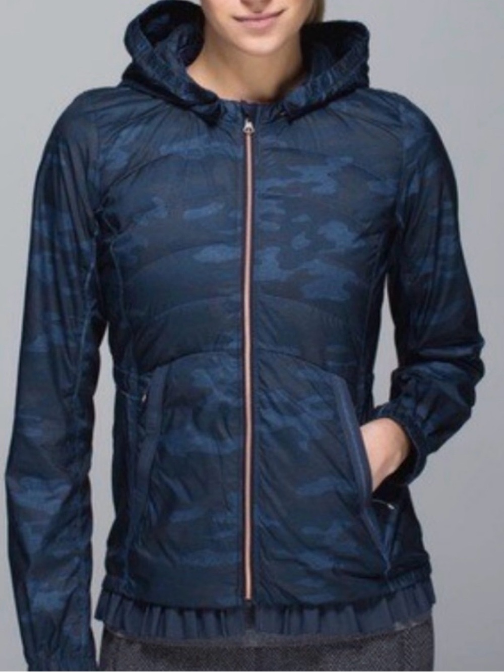 lululemon athletica Navy Camouflage Hooded Windbreaker